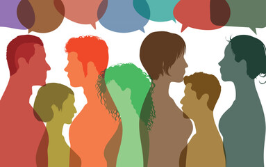 Concept of communicate. Diverse people group. Speech bubble