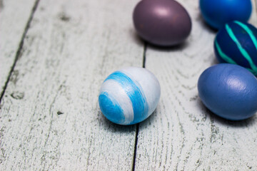 Easter Eggs on old white wood background