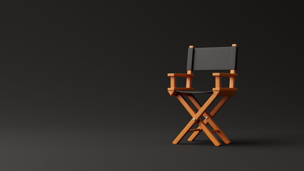 Obraz premium Director chair on black background. Movie industry concept. Cinema production design concept. 3d rendering illustration