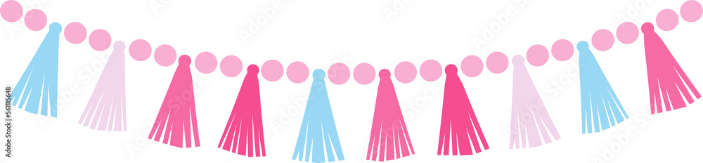 Sticker Party decoration garland and bunting made of pompoms. Party supplies in pastele colors. Flat illustration - Stickers