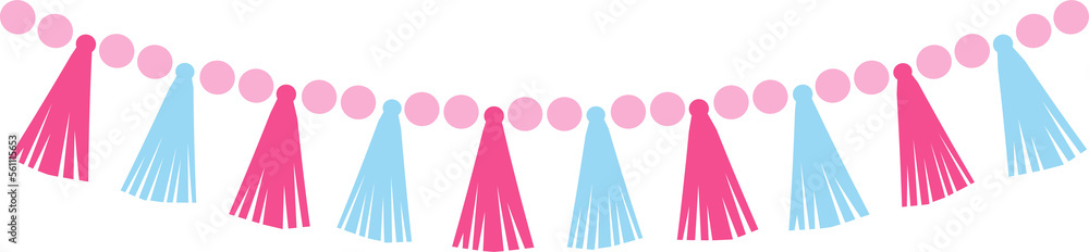Wall mural Party decoration garland and bunting made of pompoms. Party supplies in pastele colors. Flat illustration - Wall murals