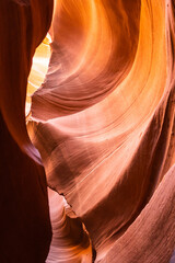 Details of the sandstone formations of Antelope canyon in Arizona with various hues of colors.
