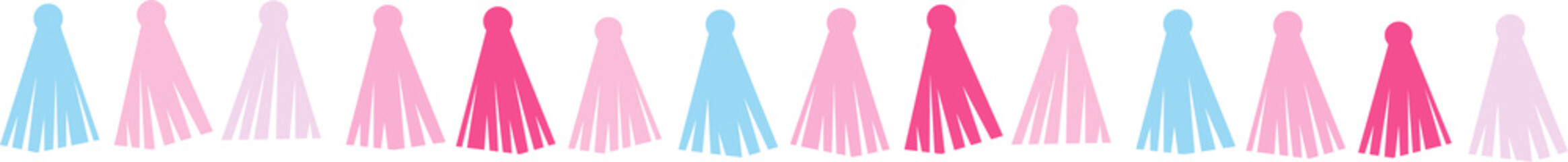 Party decoration garland and bunting made of pompoms. Party supplies in pastele colors. Flat illustration