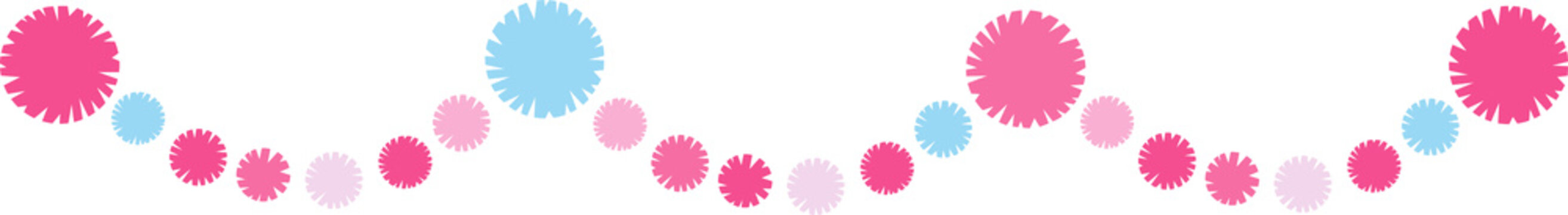 Party decoration garland and bunting made of pompoms. Party supplies in pastele colors. Flat illustration