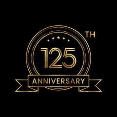 Fototapeta na wymiar 125th Anniversary logo design with gold color for celebration event, invitation, banner, poster, flyer, greeting card. Line Art Design, Logo Vector Illustration
