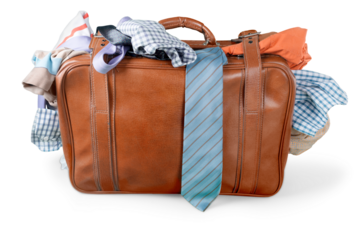 Overstuffed old Used brown travel Suitcase