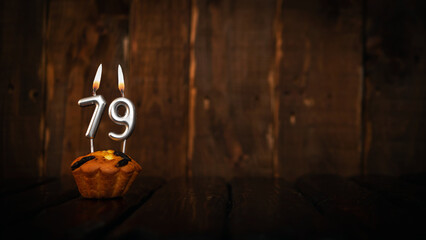 Festive background happy birthday copy space. Anniversary background with cypher and muffin....