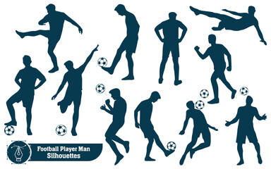 Vector collection of Males playing Soccer or football silhouettes in different poses