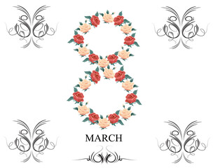 Floral card of roses for International Women's Day March 8