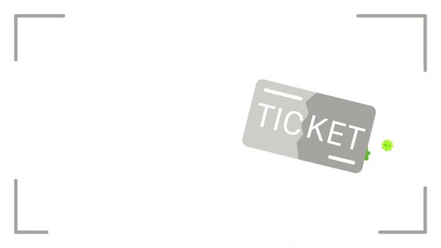 4k video of ticket icon on white background with frame.