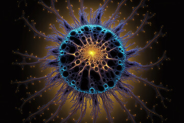 Incredibly detailed macro close-up of a virus or bacteria visualization. Generative AI.