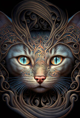 Cat portrait, abstract painting art, fantasy illustration 