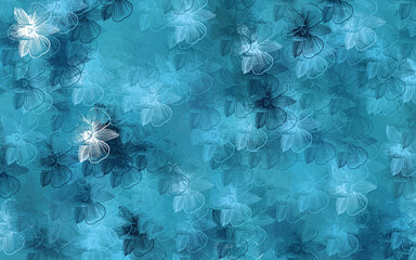 Light BLUE vector doodle template with flowers.