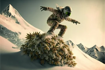 Fotobehang Weed Snowboarder - Generative AI © Eric