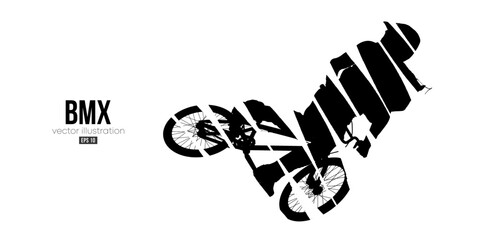 Abstract silhouette of a bmx rider, man is doing a trick, isolated on white background. Cycling sport transport. Vector illustration