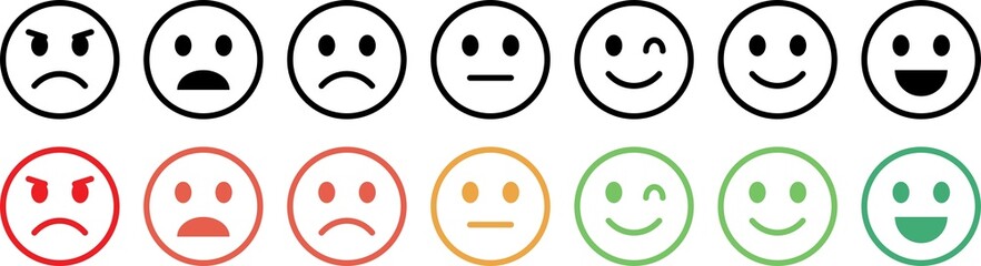 Set of emoticons with different emotions. Emoji from bad to good emothions. PNG  - obrazy, fototapety, plakaty