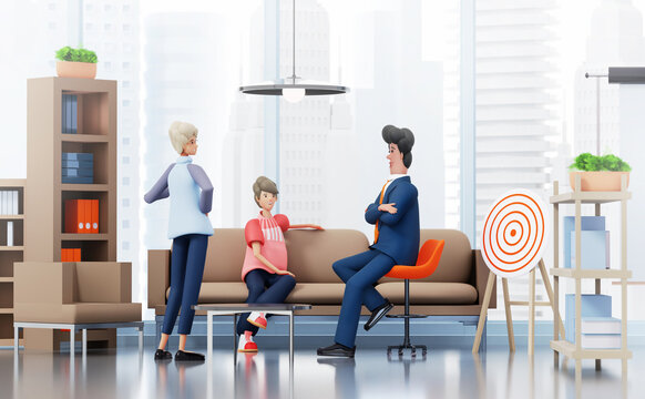 Business team talking in the big modern office. Business and success concept  3D rendering illustration