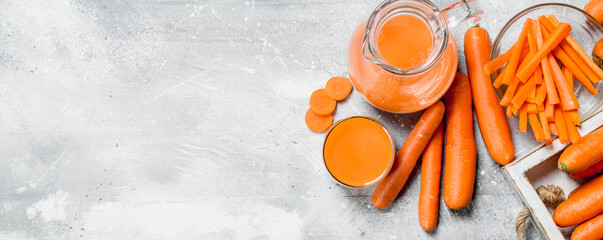Carrot juice in the pitcher.