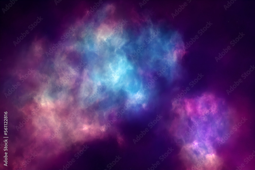 Wall mural space background with vibrant nebula and stars - generative ai