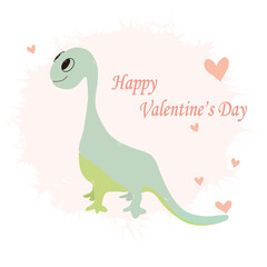 Illustration of cute cartoon dinosaur with heart. Happy Valentines day. Cute little dinosaur. Vector illustration.