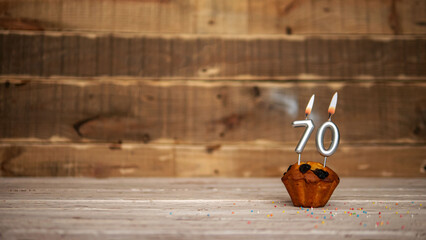 Scenery Festive wooden background happy birthday copy space. Anniversary background with number of...
