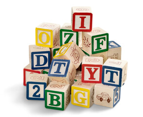 Wooden toy alphabet blocks for children.