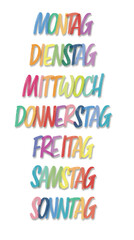 Wochentage in bunten Buchstagen