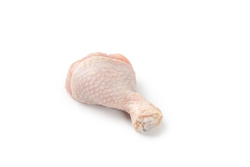 Fresh uncooked raw chicken legs drumsticks isolated on a white background with clipping path, cut out. .