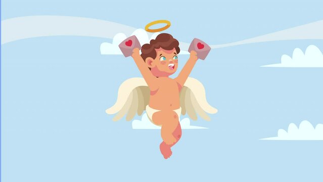 cupid angel with letters animation