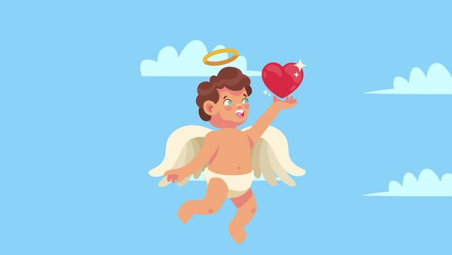cupid angel love with heart animation