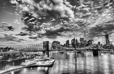 Skyline of New York City at sunset from Manhattan Bridge