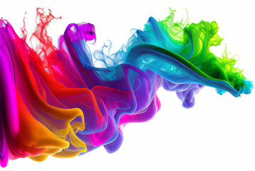 Generative AI Illustration of colorful smoke horizontal flow isolated on white background. Creative dynamic backdrop digital art.. - 561126219