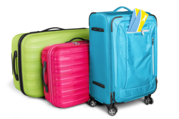 Colored full and closed suitcases, ready for the trip,