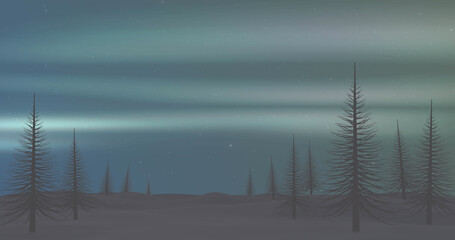 Composition of landscape with trees and sky