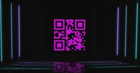 Image of qr code over neon shapes