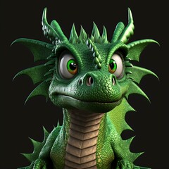 Fototapeta premium beautiful green baby dragon, AI generative