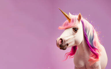 Adorable Unicorn Pony With Pink and Rainbow Mane. Generative ai