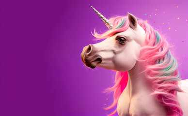 Obraz na płótnie Canvas Adorable Unicorn Pony With Pink and Rainbow Mane. Generative ai