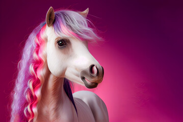 Obraz na płótnie Canvas Adorable Pony With Pink and Rainbow Mane. Generative ai