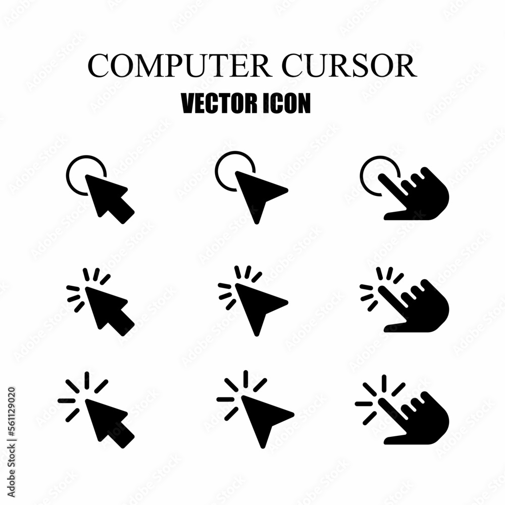 Poster computer cursor icon template set isolated white background. stock vector illustration.