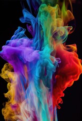 Colorful polychromatic smoke - Smoking rainbow-colored abstract design on dark background. Colorful wallpaper made by generative AI