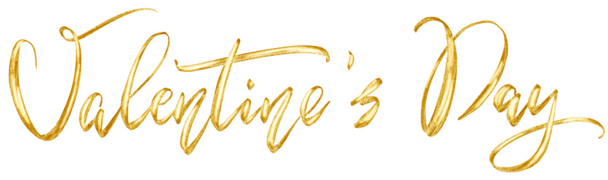 Golden Glittering Valentine's Day Lettering. Shiny Gold Letters.