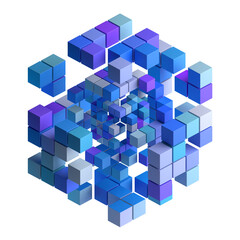 Blue and purple cubes, 3d render	