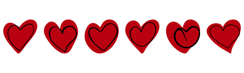 Valentines day. Set hearts. 14 february. Pattern. 6 hearts. Banner. Card. Red hearts. Symbols. Collection