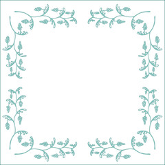 Fototapeta na wymiar Green turquoise ornamental frame with grape, decorative border for greeting cards, banners, business cards, invitations, menus. Isolated vector illustration.