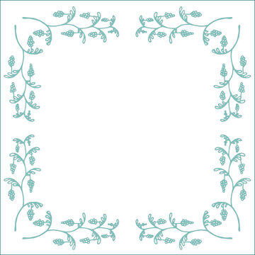 Green turquoise ornamental frame with grape, decorative border for greeting cards, banners, business cards, invitations, menus. Isolated vector illustration.