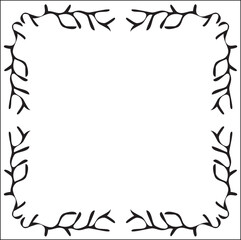 Black and white vegetal ornamental frame, decorative border for greeting cards, banners, invitations. Isolated vector illustration.	