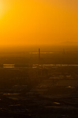 Silhouette of Melbourne skyline at sunset time.