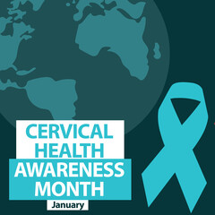 Vector banner design for Cervical Health Awareness Month in January every year. Background design raising awareness about Cervical health For the month of January with teal ribbon.