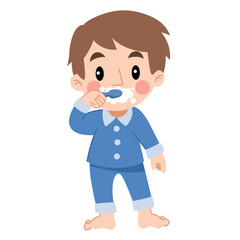 Hand drawn little boy brushing teeth